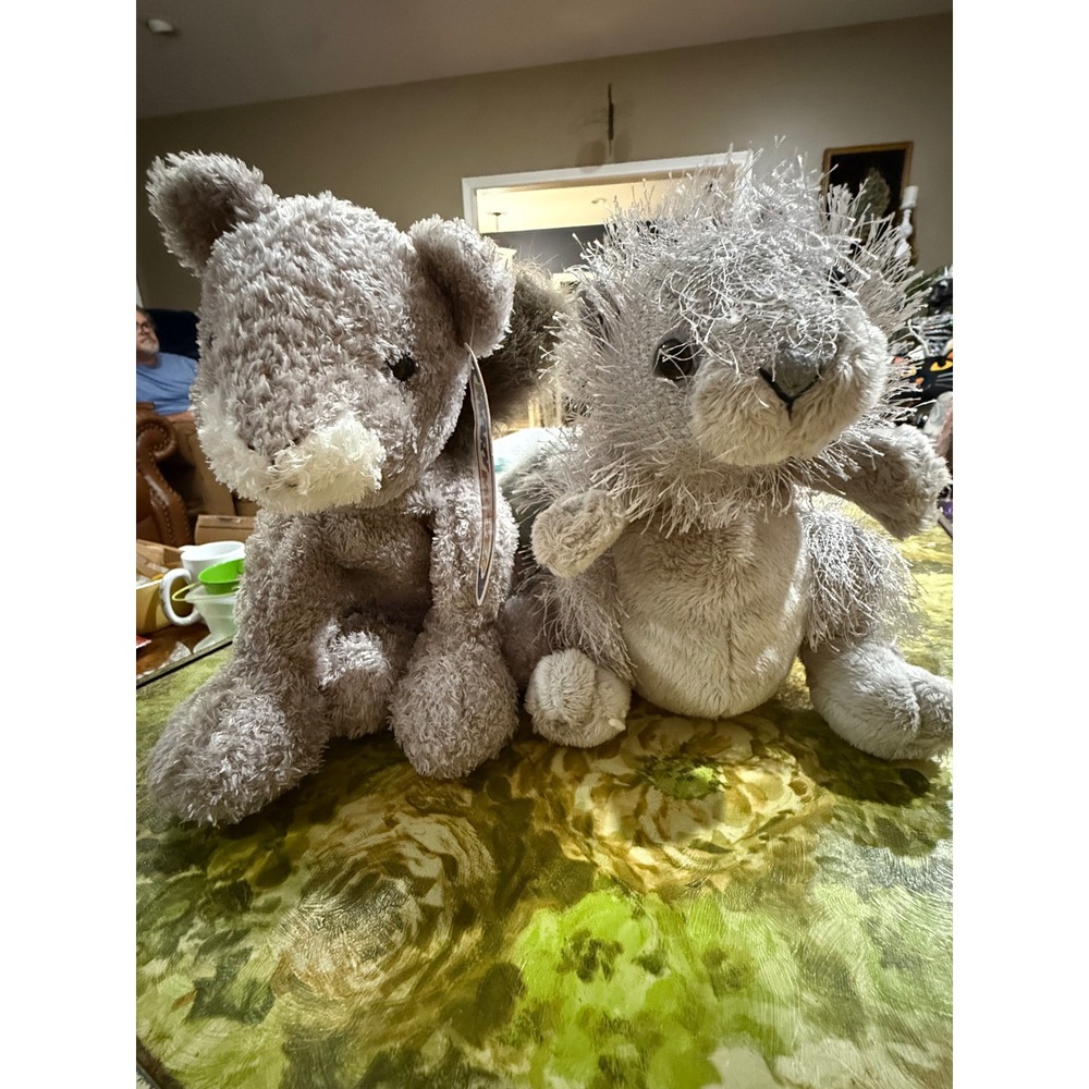 Mary Meyer Sweet Rascals Oakley Squirrel and Hedgehog Plush Set Grey NWT